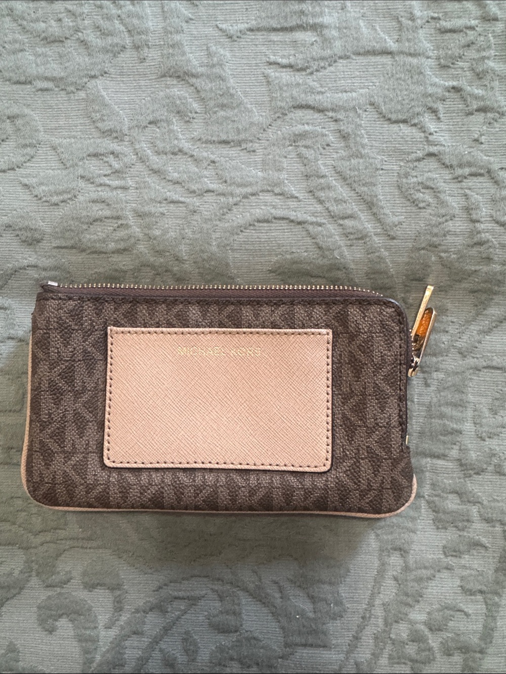 Michael Kors Brown Monogram Wallet with Blush Card Pocket